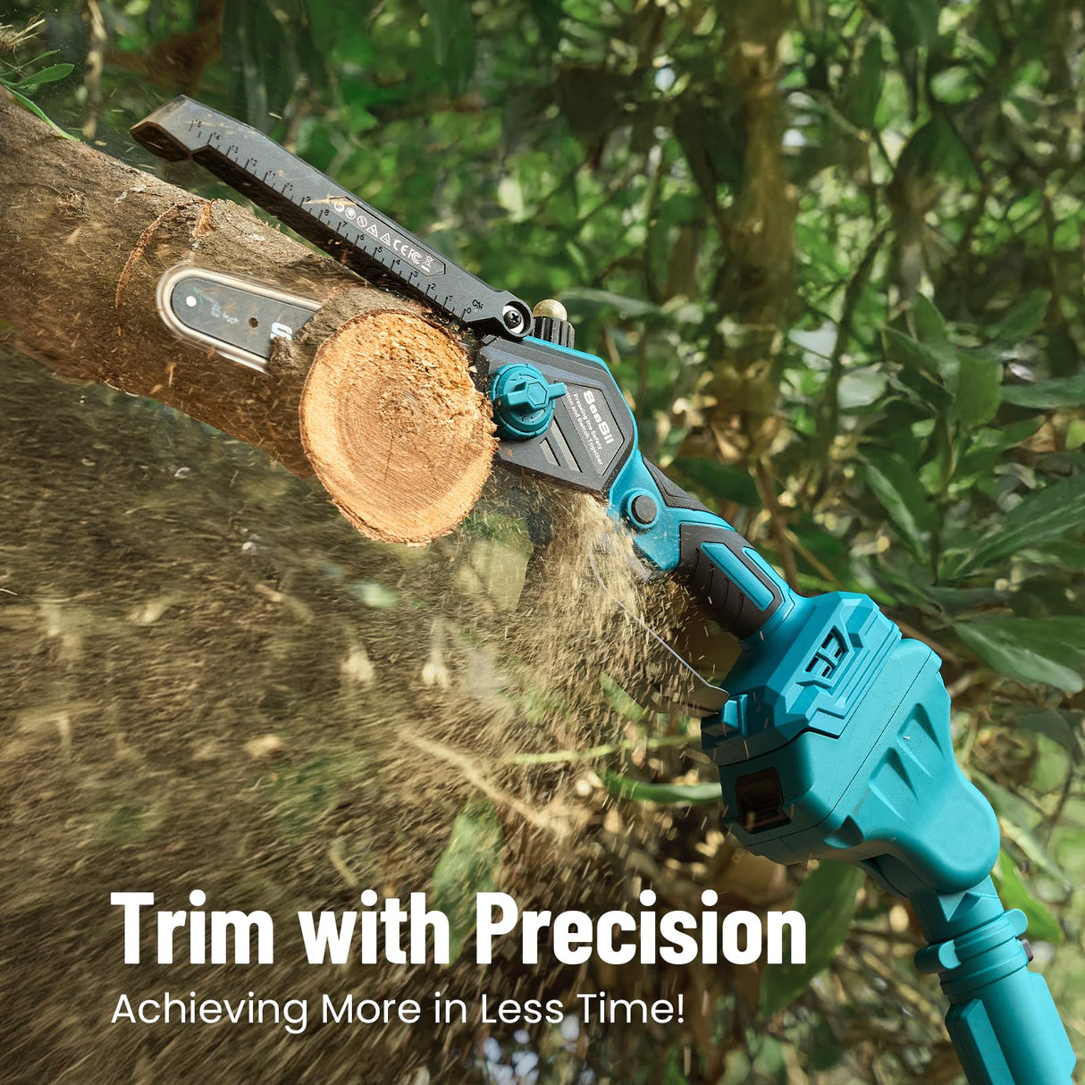 Seesii PS620 2-in-1 Electric Pole Saws: 6 Inch Mini Chainsaw Cordless with Extension Pole, 2Pcs Batteries, Brushless Chain Saw for Limb Branch Cutter, Battery Tree Trimmers Pruner,16Ft Long Reach Seesii