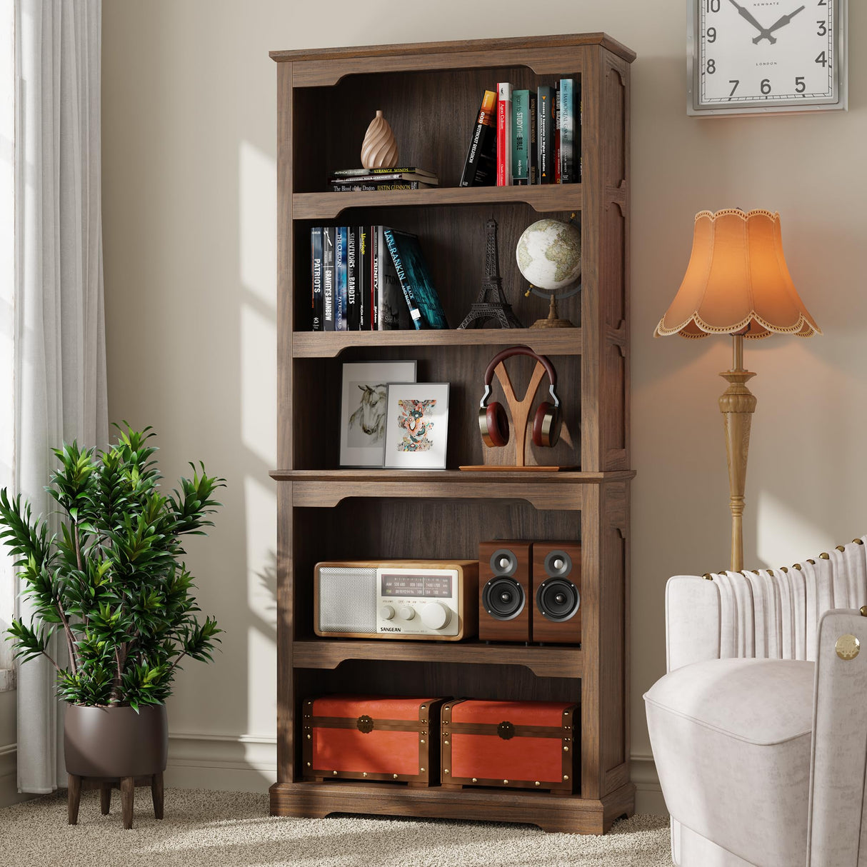 TRONLEE Tall Bookcase, 70 inch Height, 5-Tier Open Storage Shelf, 31.5 in Wide Standing Bookshelves for Home, Office, Bedroom, School, Library, 31.5W * 11.81D *70H (Walnut, Open Storage) TRONLEE