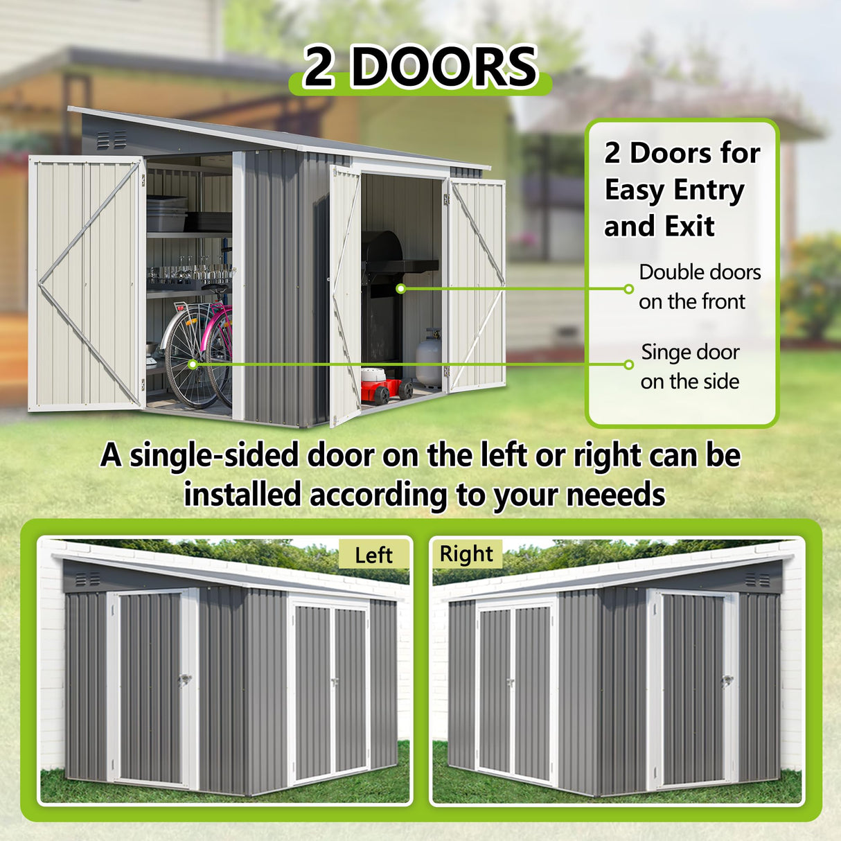 Thanaddo 6x8FT Lean to Shed Metal Outdoor Storage Sheds with Floor Frame,Large Tool&Lawn Mower Shed with Two Lockable Doors for Garden Backyard Patio Storage,Outside Waterproof Storage Shed Thanaddo