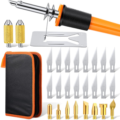 30 Pieces Electric Hot Knife Cutter Tools Multipurpose Knife Stencil Cutter Wooden Burning Tool with 2 Metal Stand, 16 Blades, 2 Chuck Sleeves for Cutting Carving Soft Thin Foam Cloth