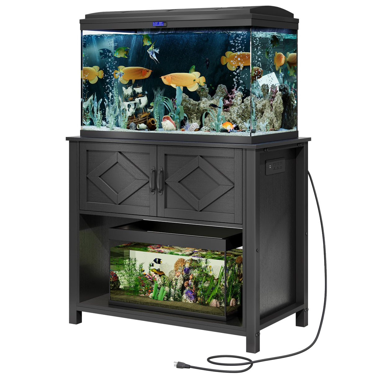 GRUSIGN 40-50 Gallon Fish Tank Stand with Power Outlets, Double Fish Tank Stand Table with Cabinet, 660LBS Capacity Heavy Duty Metal Aquarium Stand GRUSIGN