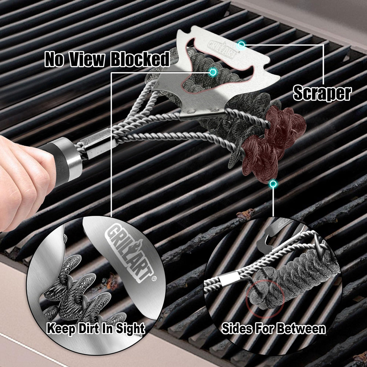 GRILLART Grill Brush for Outdoor Grill Bristle Free - Safe BBQ Grill Cleaner Brush - 18" BBQ Brush for Grill Cleaning Kit -Stainless Grill Cleaning Brush BBQ Grill Accessories Tools- Gifts for Men Dad GRILLART