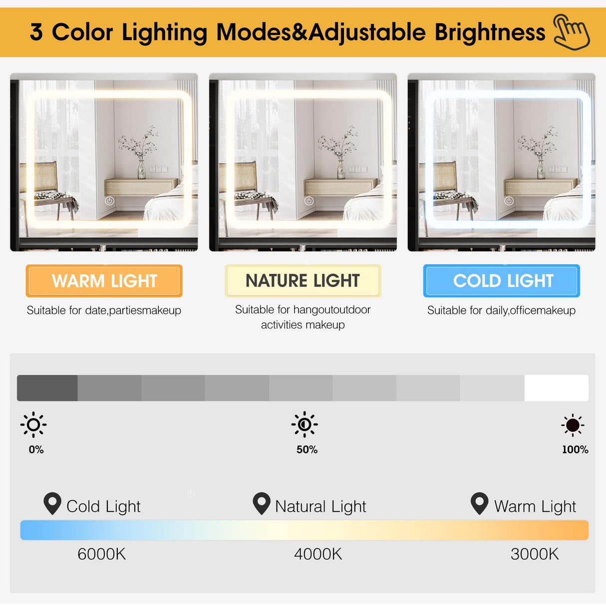 Makeup Vanity with Glass Top, Black Vanity Desk with Mirror and Lights, Vanity with Power Outlet and Jewelry Cabinet, Vanity Table with 3 Color Lighting Modes, Dressing Table for Women, Girls Maupvit