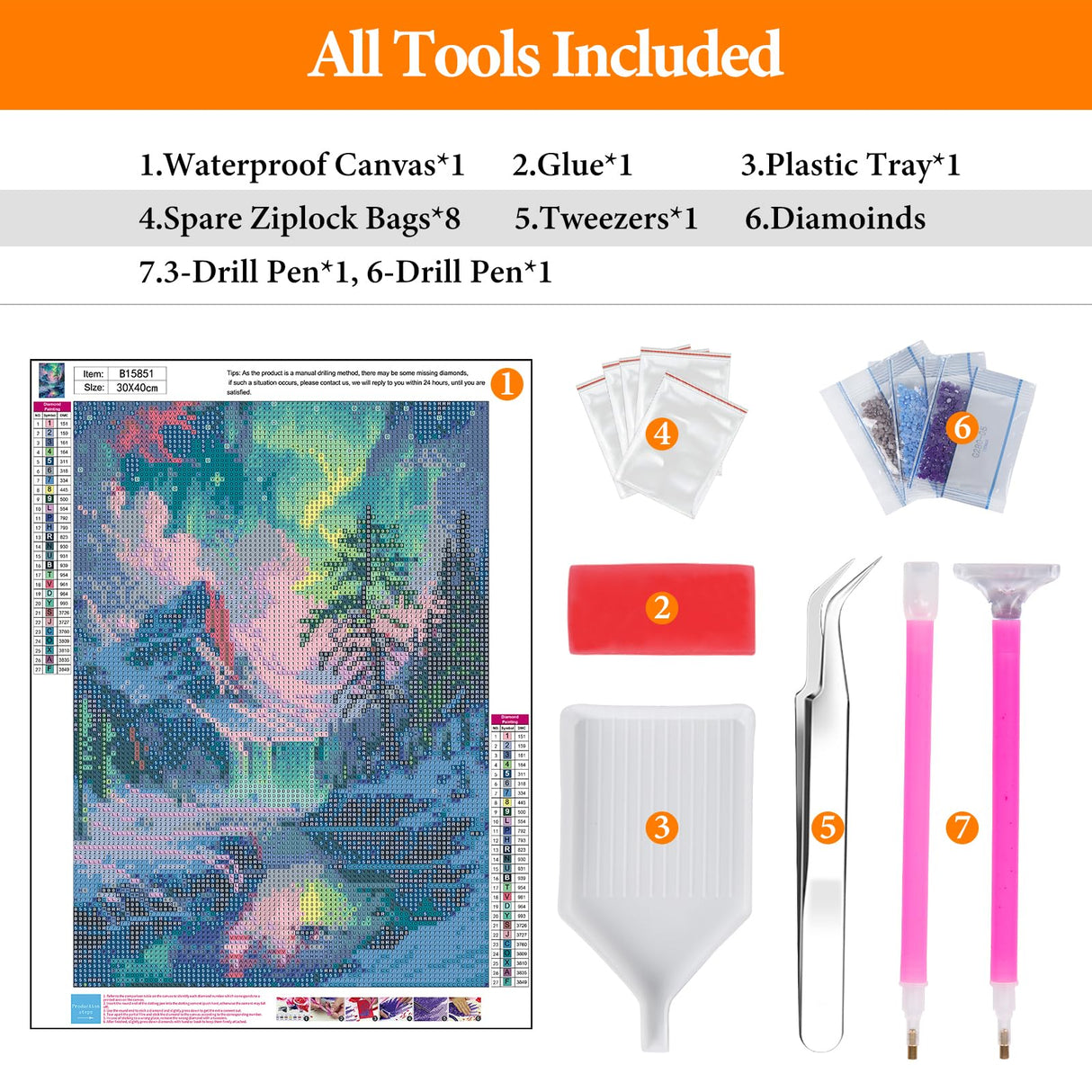 Offito Aurora Diamond Art Kits for Adults, 5D Snowy Mountains Lake Diamond Painting Kits for Beginners, Fantastic Landscapes DIY Full Drill Dots Gem Art Paint for Home Wall Decor 12 x 16 Inch Offito