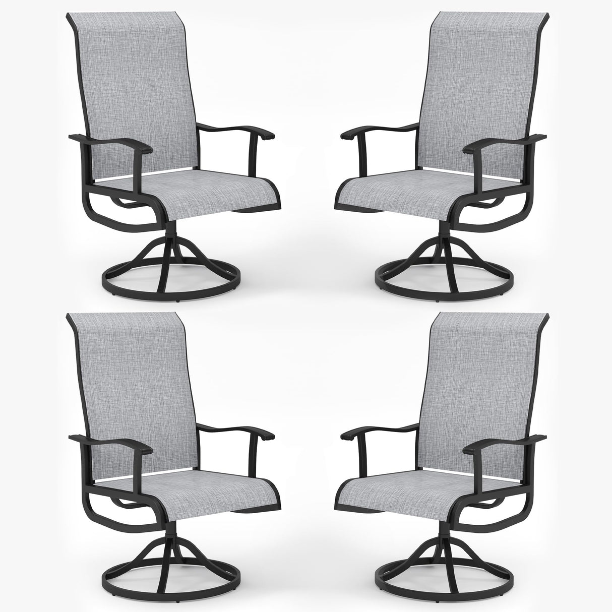 PIZZELLO Patio Swivel Chairs Set of 4 Outdoor Swivel Rocker Dining Chairs with All Weather Textilene High Back and Metal Frame, 350 LBS Capacity, Outdoor Chair Sets for Lawn Garden Backyard Deck, Gray PIZZELLO