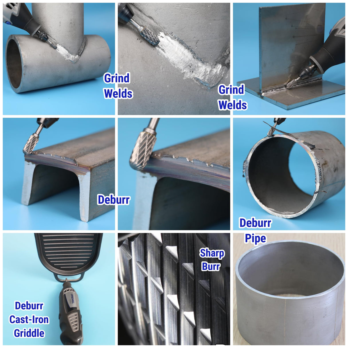 Sworker 10Pcs 1/8" Shank Carbide Burr Bits Compatible with Dremel Bits Metal Grinding Bits Wood Stone Carving Cutting Engraving Grinder Kit Attachment Rotary Tool Accessories Set Harder Than Diamond Sworker