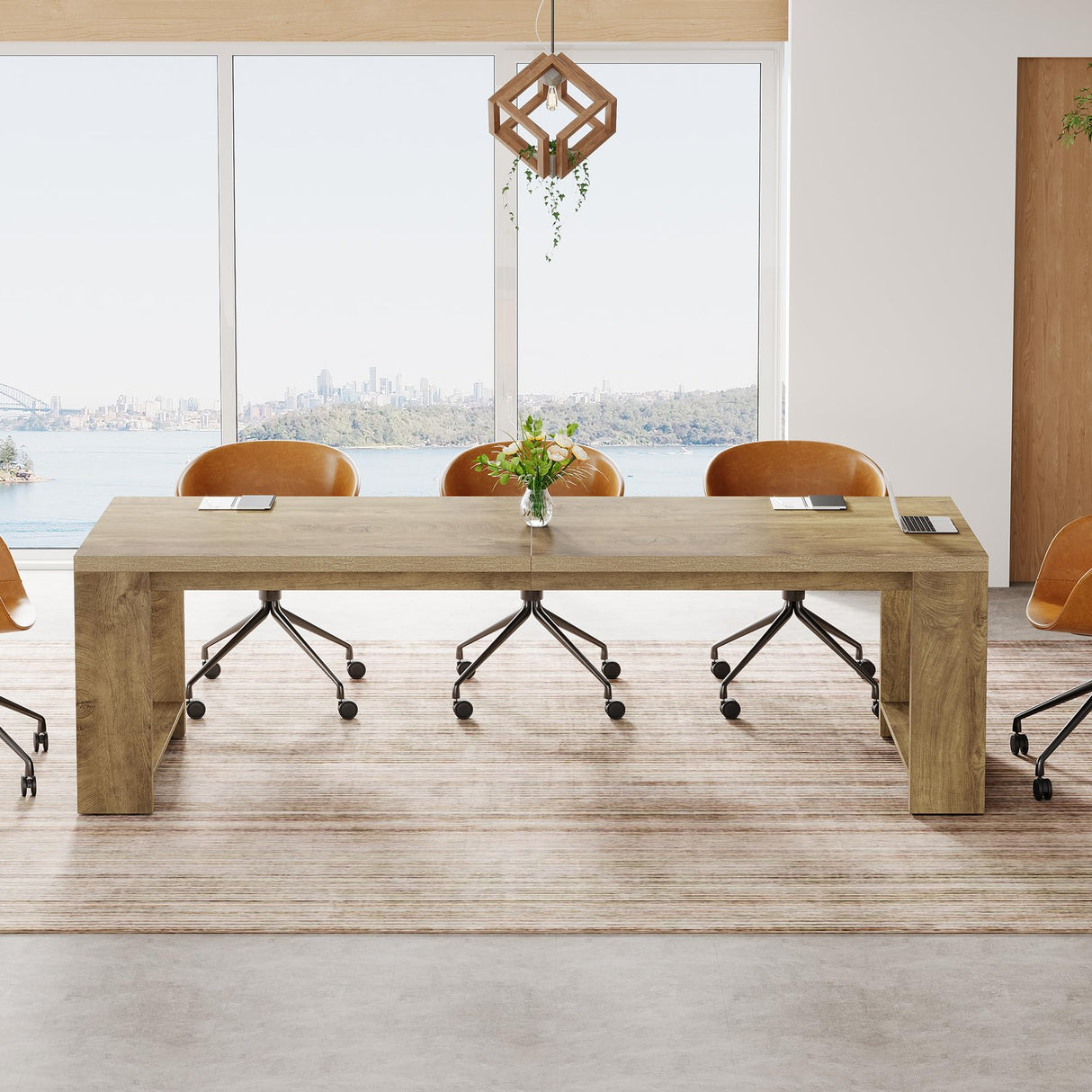 Tribesigns Large Conference Table for 6-8, 87-Inch Rectangular Meeting Table, Farmhouse Seminar Boardroom Desk for Office Conference Room (Natural) Tribesigns