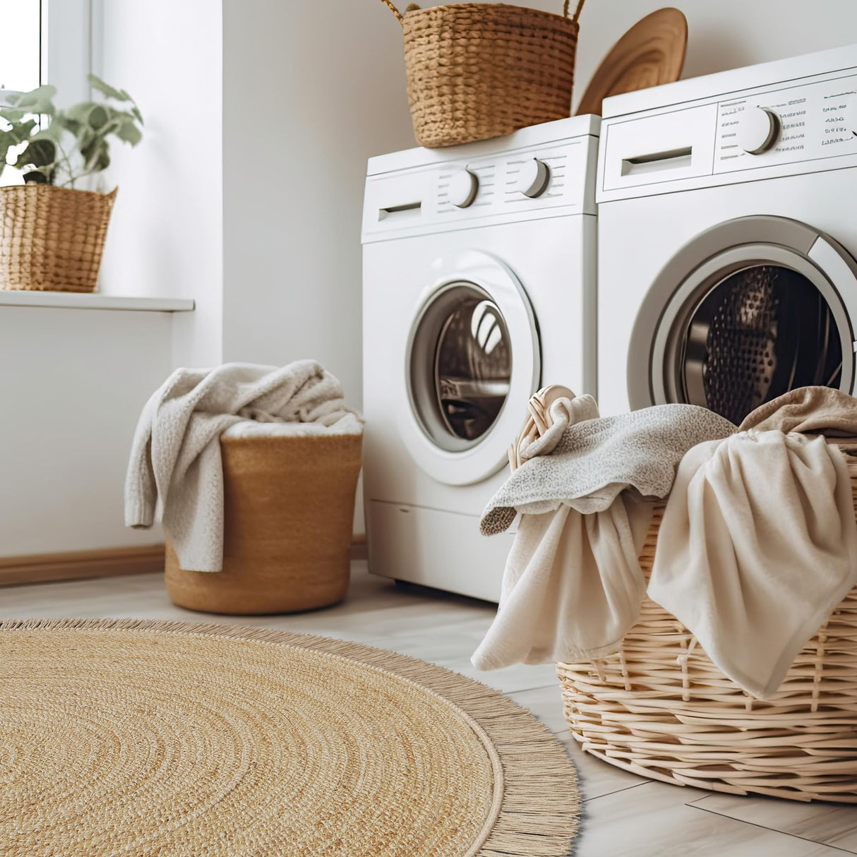 KIBAGA Beautiful 5x5 ft Round Jute Area Rug for Your Home - This Natural Hand Woven Rug Fits Perfectly Into Your Entry Area, Kitchen Or Living Room - Modern Braided Circle Mat Enhances Any Boho Decor KIBAGA