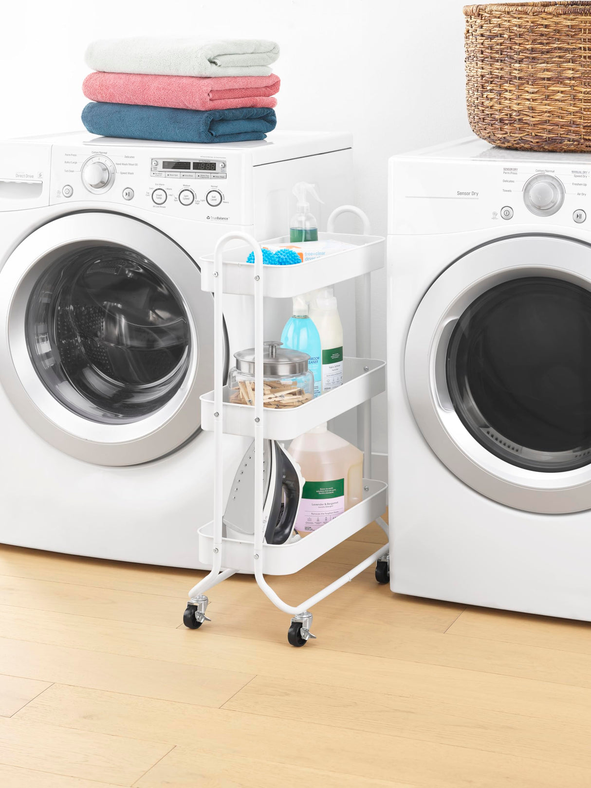 Whitmor 3-Tier Slim Cart - Kitchen, Pantry, Bathroom Rolling Storage Cart - White Whitmor