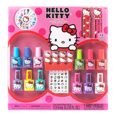 Hello Kitty Water-Based Nail Polish Set, Peel-Off Set with Glittery & Opaque Colors and Nail Accessories for Girls Kids, Perfect for Dress Up, Parties & Makeovers Ages 3+ by Townley Girl
