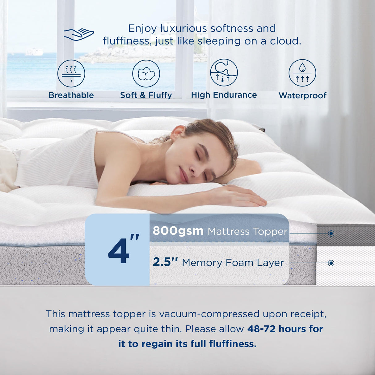 Bedsure 4 Inch Memory Foam Queen Mattress Topper, Dual Layer 2.5 Inch Gel Memory Foam & 800 GSM Waterproof Pillow Top Cooling Mattress Pad with 8-21 Inch Deep Pocket (Queen, 60x80 Inches) Bedsure