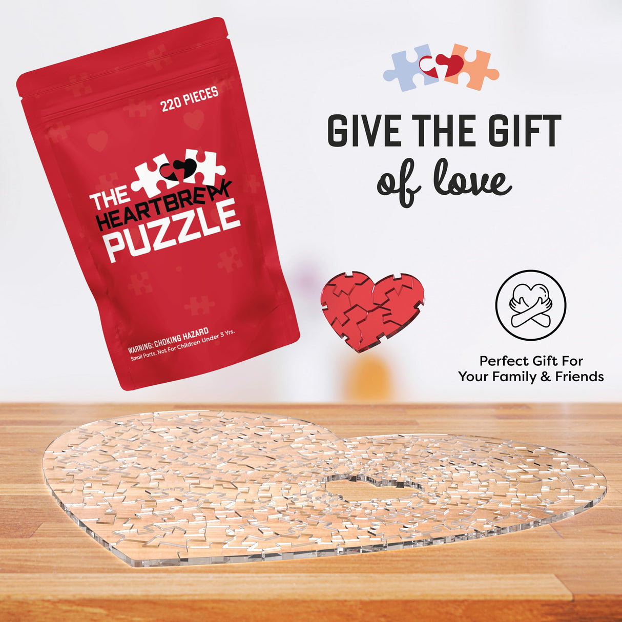 The Heartbreak Puzzle Crystal Clear Acrylic Puzzle (220 Pieces) | Impossible Puzzle for Adults Having Laser Cut Puzzle Pieces - Perfect DIY Gift for Your Family & Friends Gifts for him Gifts for Her The HEARTBREAK PUZZLE