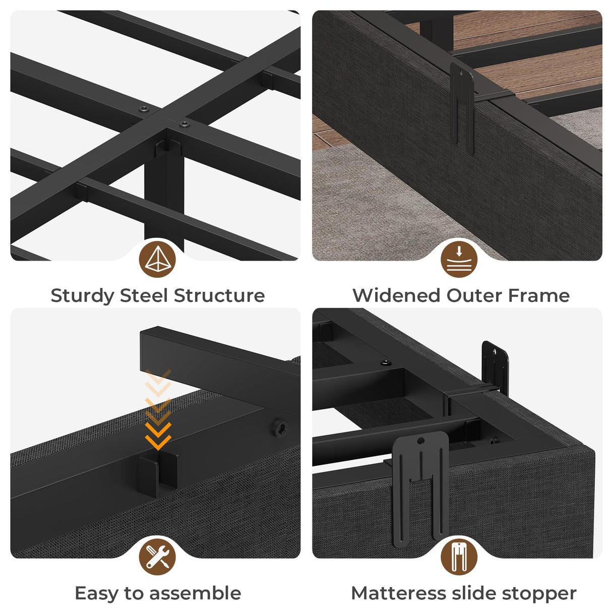 ADORNEVE Full Size Floating Bed Frame with LED Lighting, Linen Upholstered Platform and Underbed Storage, Heavy-Duty Steel Support ADORNEVE