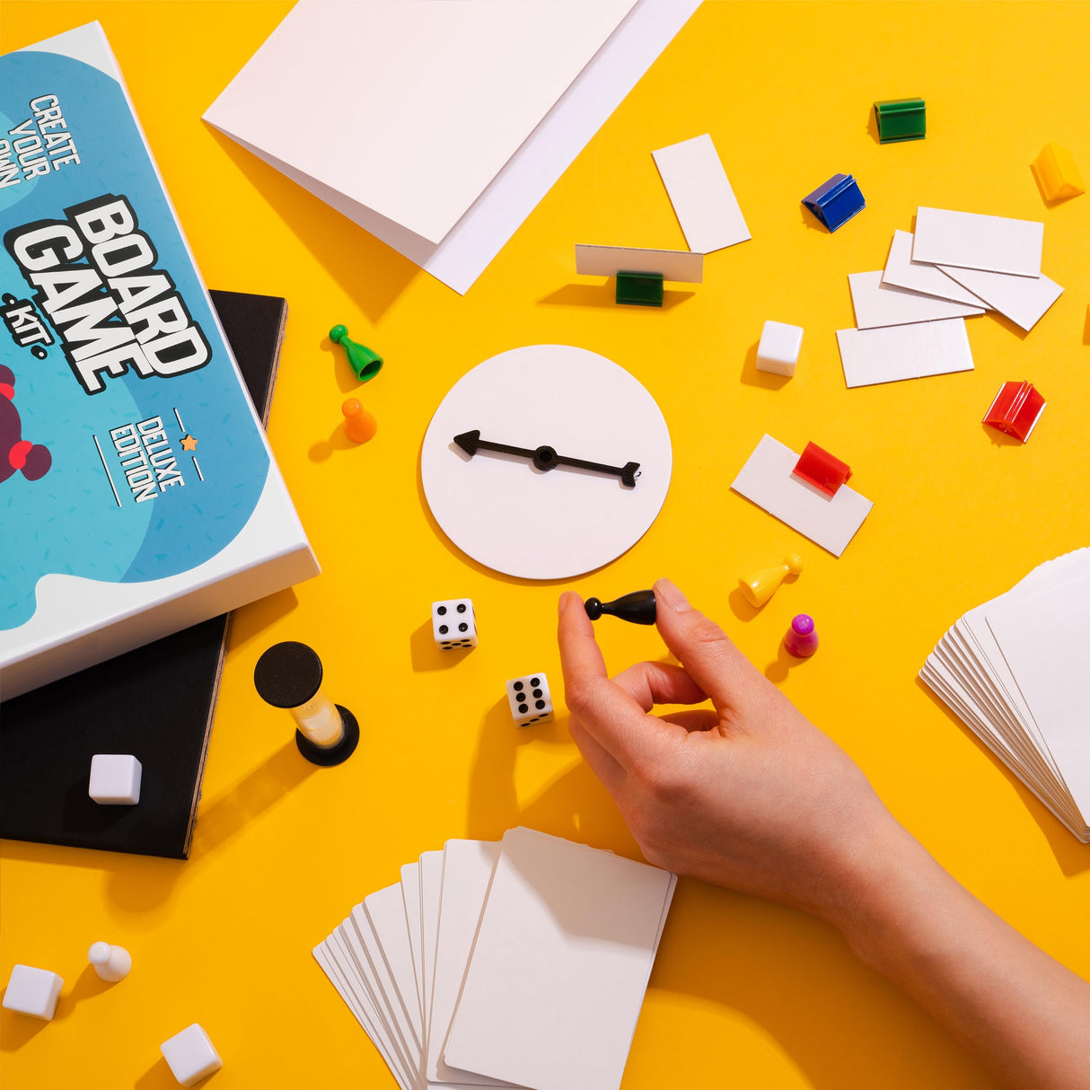 Create Your Own Board Game Set – DIY Kit with Blank Game Board, Game Pieces, Blank Cards, Dice, Spinner, Rulebook, Sand Timer – Build Your Own Game for Family Board Games Apostrophe Games