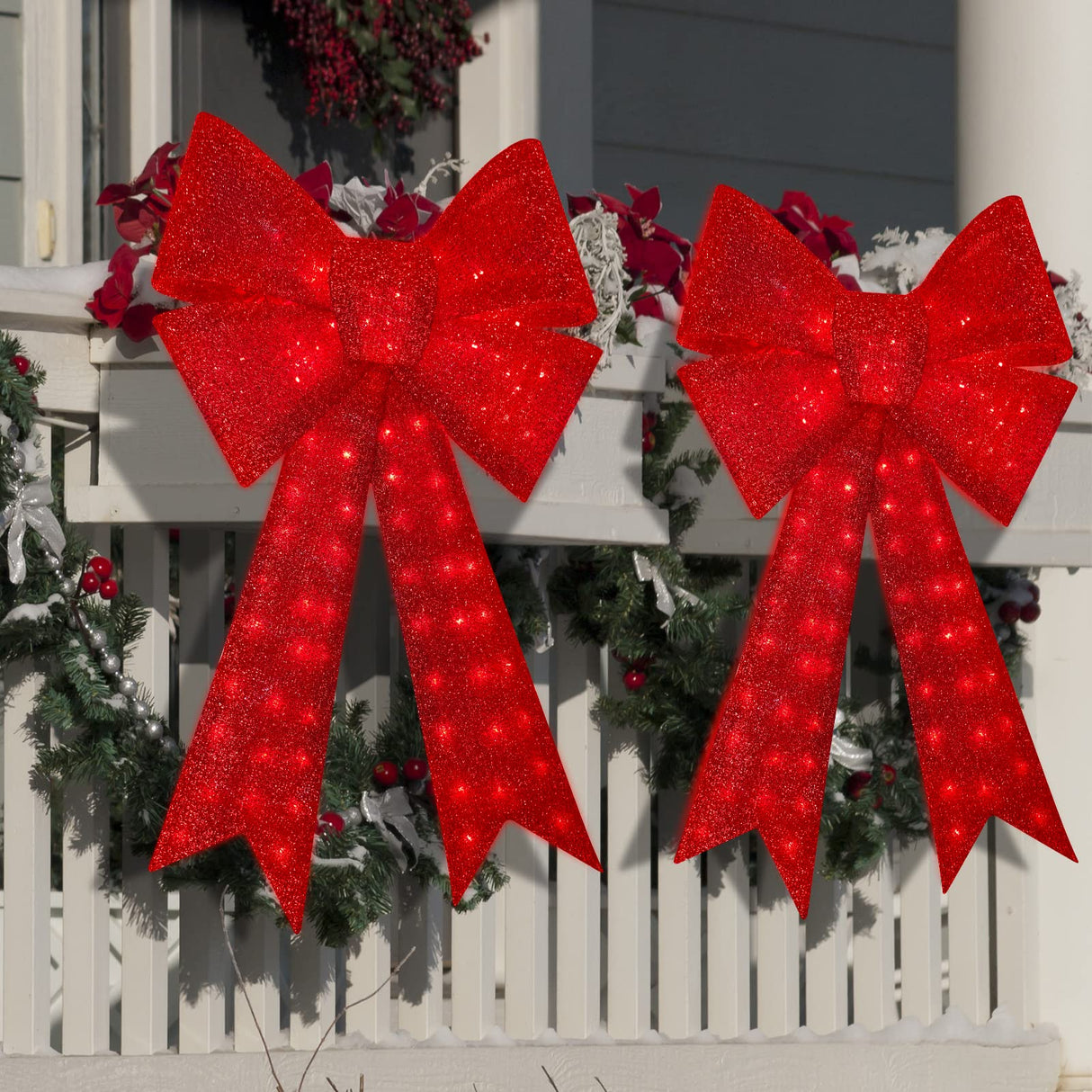 LAMPHOME(48in 126LED Red Lighted Christmas Large Bow, Wreaths Bows with Lights Christmas Tree Garland Ornament for Xmas Party Accessories Crafts Decor Indoor Outdoor LAMPHOME