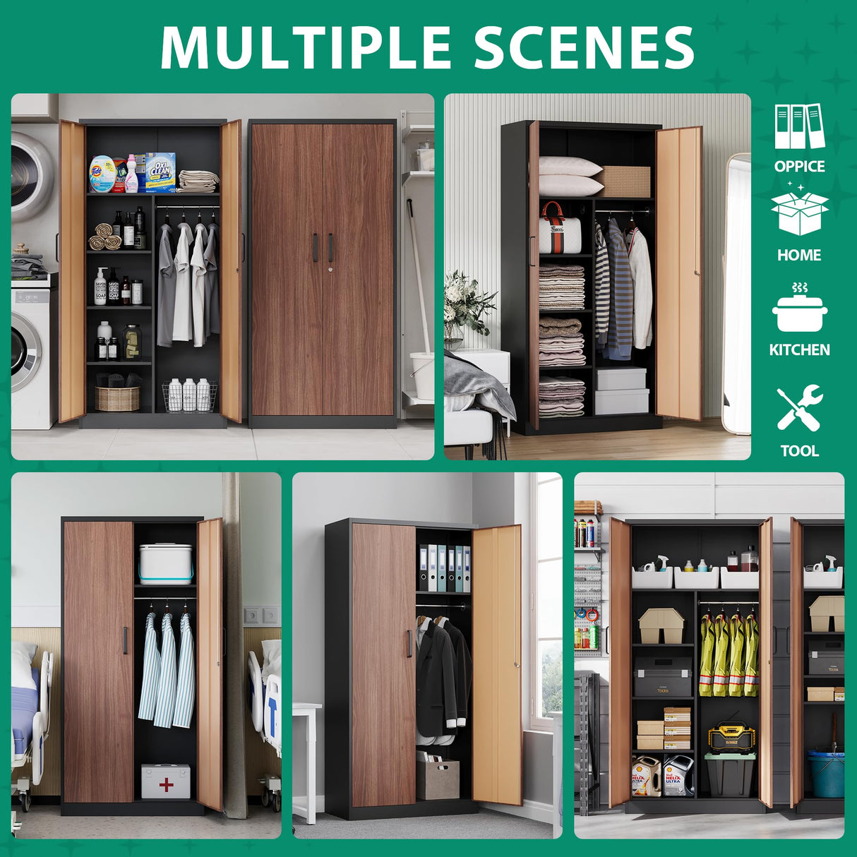 Letaya Metal Storage Cabinets,72'' Employee Lockers Steel Wardrobe with Lock Door for Office,Home,School,Gym,Fire Department,Hotel(Wood Grain Color) Letaya