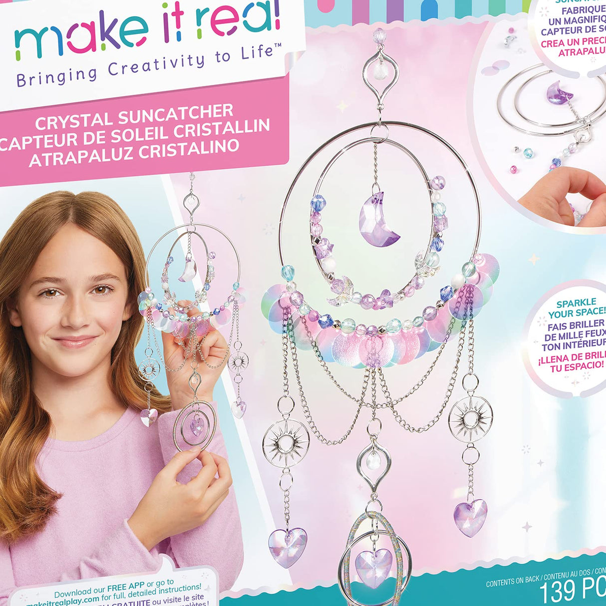 Make It Real: DIY Crystal Suncatcher - Silver, Purple & Soft Hues, Craft Your Own Beautiful Suncatcher, 139 Pieces Included, All-in-1 DIY Kit, Bedroom Décor, Tweens & Girls, Arts & Crafts, Ages 8+ Make It Real