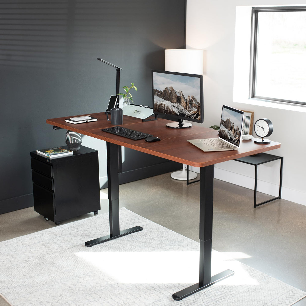 VIVO Electric Height Adjustable 71 x 30 inch Stand Up Desk, Active Workstation with Dark Walnut Table Top, Black Frame, 2 Button Controller, DESK-KIT-0B7D VIVO