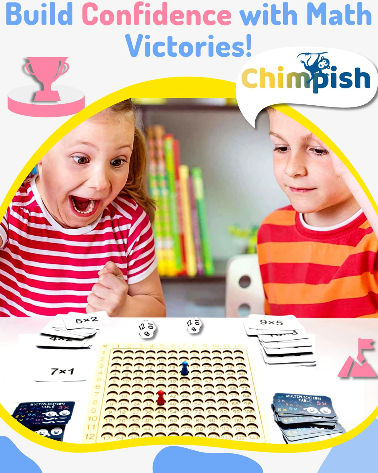 Chimpish Multiplication Games, 12x12 Wooden Montessori Multiplication Board Game, Larger Size Times Table, Montessori Math Learning Materials, Educational Toy for Toddlers, Preschool Gifts for Kids Chimpish