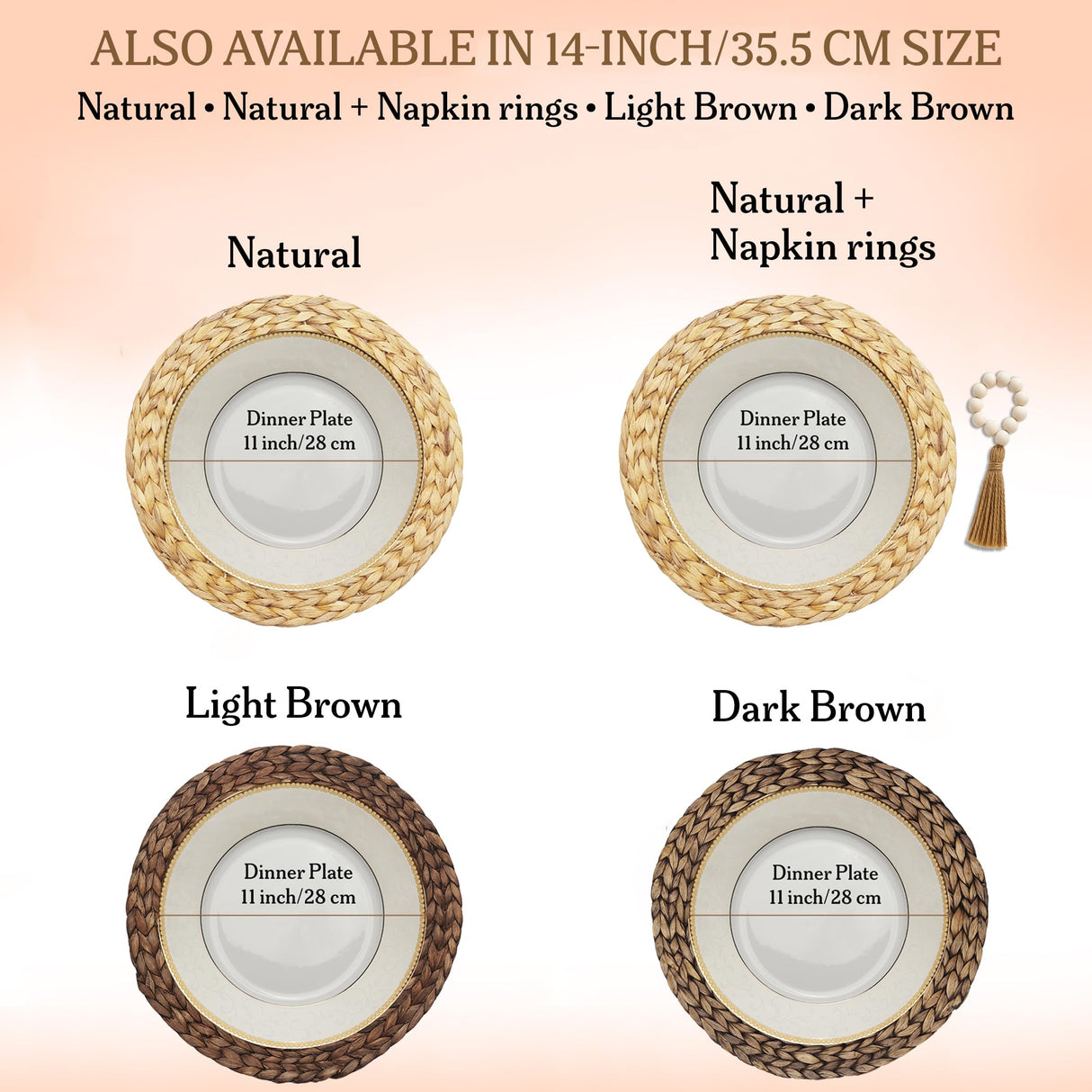 Round Woven Placemats Set of 6 (15 Inch) with Canvas Bag – Handwoven Water Hyacinth Table Mats, Boho Farmhouse Dining Decor, Heat Resistant Wicker Chargers by DECHUSE Dechuse