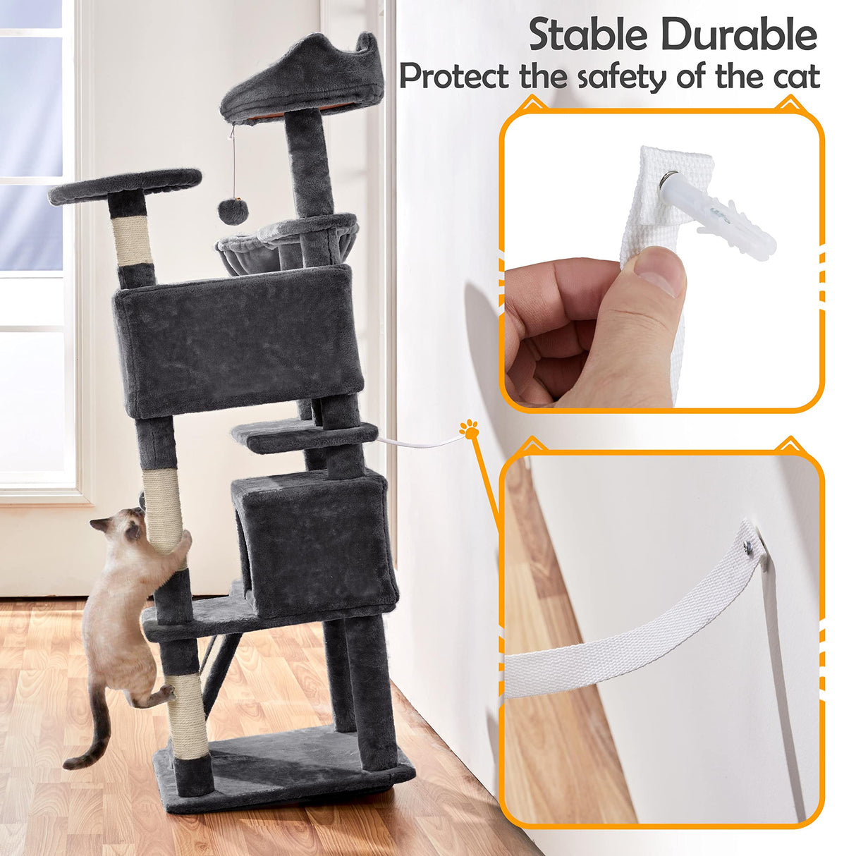 Topeakmart 57 inches Multi-Level Cat Tree Cat Condo with Scratching Posts Kittens Activity Tower Pet Play House Furniture Topeakmart