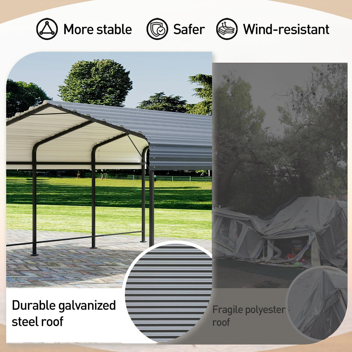 COSIEST 10'x20' Carport with Galvanized Steel Roof, Heavy Duty Metal Carport Canopy, Outdoor Garage Car Shelter Shade for Car, Boats and Truck COSIEST