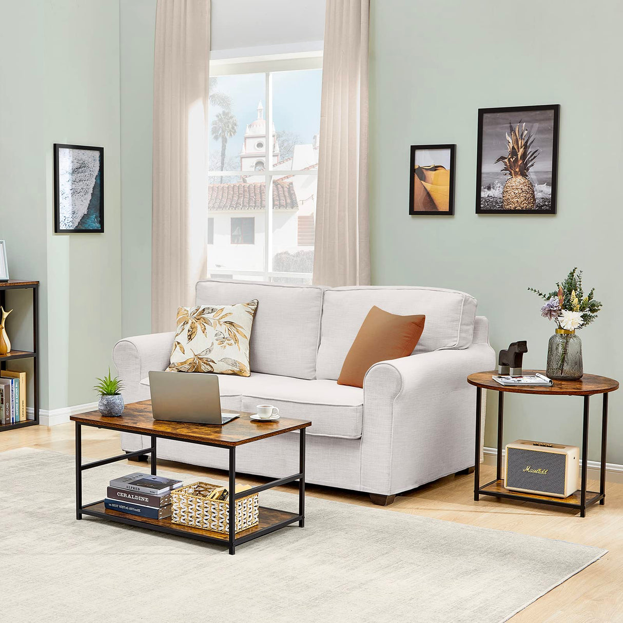 WOHOMO Coffee Table, Mid Century Modern Coffee Table for Living Room Rustic Farmhouse Center Table 2 in 1Detachable Table Set, Rustic Brown WOHOMO