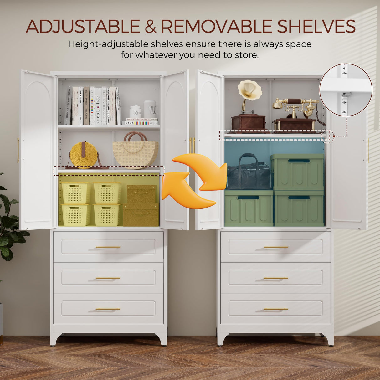 Kubohogar 75" Kitchen Pantry Cabinet with 3 Drawers, Metal Storage Cabinets with Doors and Adjustable Shelves, Tall White Pantry for Dinning Living Room Kubohogar