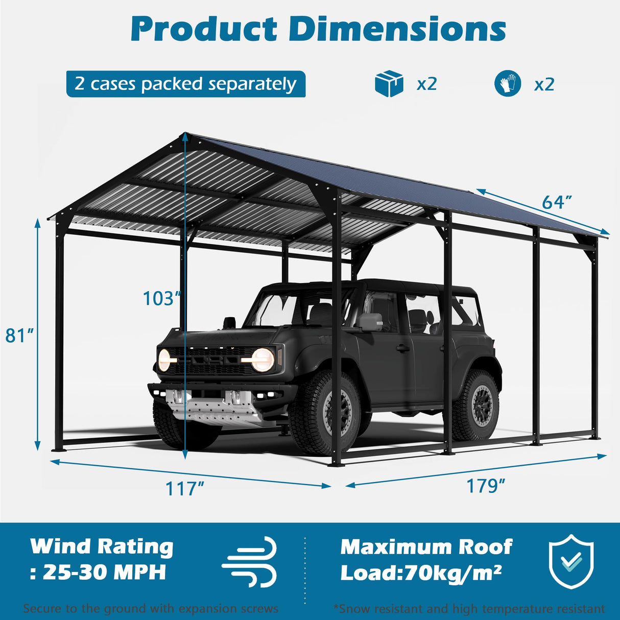 Tobegin 10x15 Carport Heavy Duty Metal Carport with Protective Film Roof,Outdoor Sorage Car Port for Cars,RV Carports,Motorcycles,Trucks,Black Tobegin