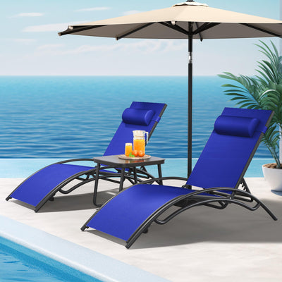 YITAHOME Outdoor Chaise Lounge Chair Set of 3, Pool Lounge Chairs with Side Table & 5-Position Adjustable Backrest, Sunbathing Recliner for Poolside, Backyard, Lawn, Deck - Navy