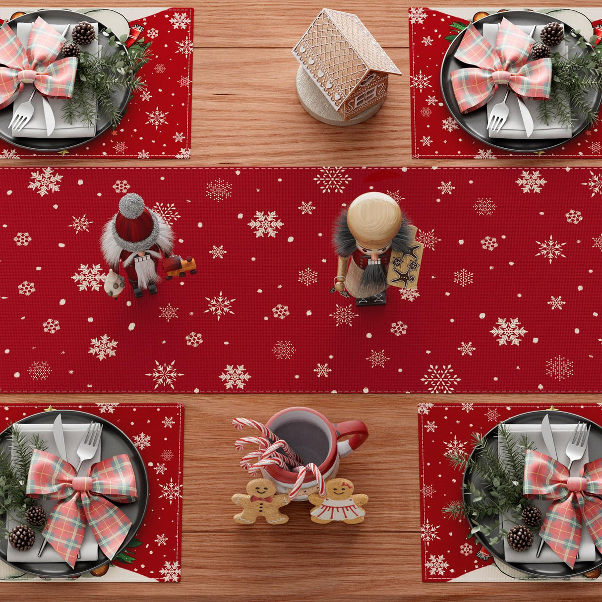 XCHI Winter Red Snowman Gingerbread Man Christmas Tree Xmas Table Runner Table Decoration for Party Home Kitchen Dining Holiday Decor 13x72 Inch XCHI
