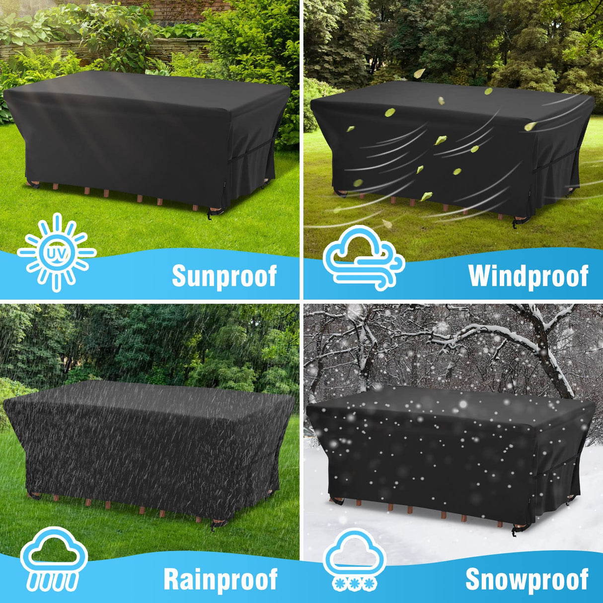 Velway Patio Furniture Cover Outdoor, Waterproof Rectangular Patio Table Chair Sofa Set Cover, 95”Lx64”Wx39”H, All Weather Oxford Tear-Resistant Material with Zipper Carrying Bag Windproof Buckles Velway