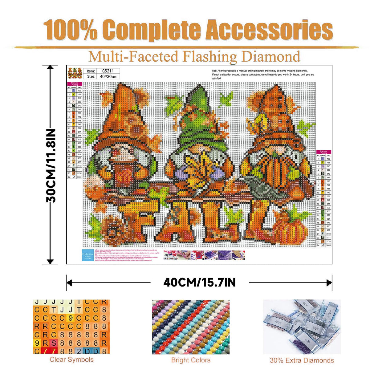 ajepon Gnome Diamond Art Kits for Adults - Fall 5D Diamond Painting, Gnomes Gem Art for Adults, Fall Pumpkin Gem Painting Kits for Wall Home Decor Arts Craft 12x16inch ajepon