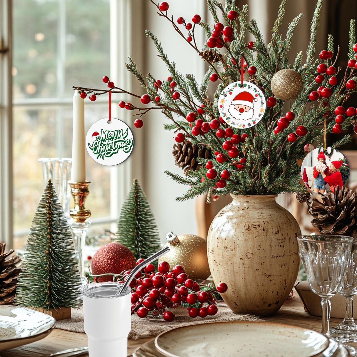 Joyclub 35 Pcs 3'' Sublimation Ornament Blanks MDF Sublimation Christmas Ornaments Bulk Round Double Sided Ornaments for Personalized Xmas Tree Ornament Home Decor DIY Crafts Joyclub