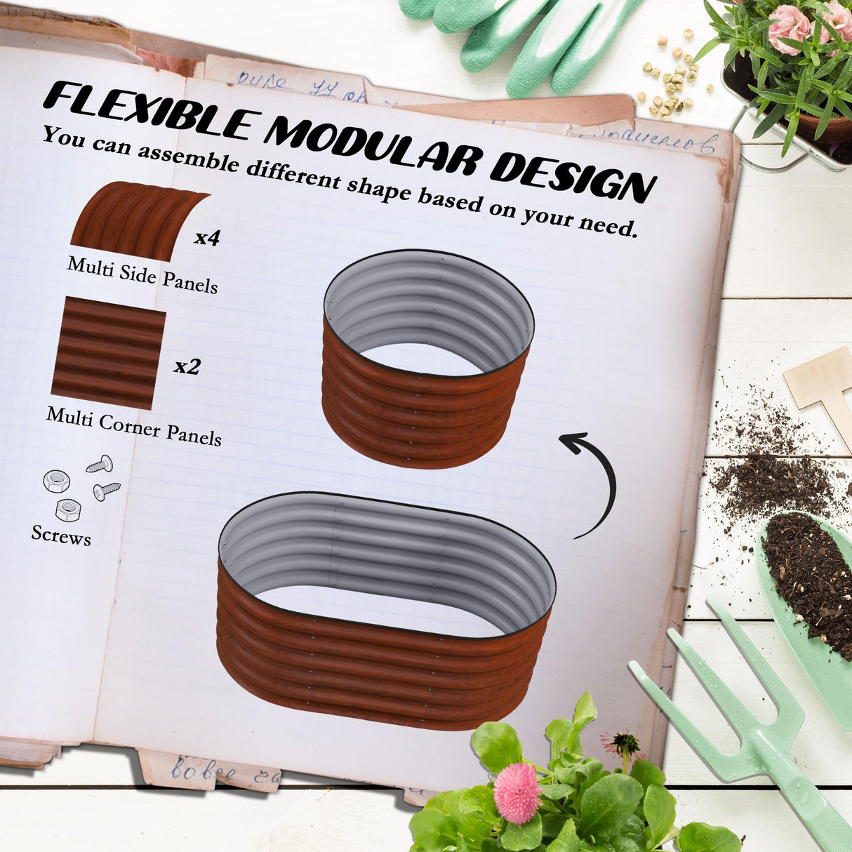 Outsunny 3.5' x 2' x 1.4' Galvanized Raised Garden Bed Kit, Outdoor Metal Elevated Planter Box with Safety Edging, Easy DIY Stock Tank for Growing Flowers, Herbs & Vegetables, Brown Outsunny