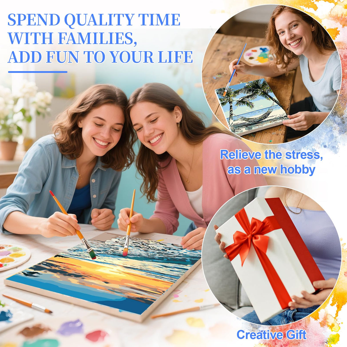 Ninonly Paint by Numbers Kit for Adults Framed Canvas 12x16 Inch, 4 Pack Beach Sea Turtle Paint by Number Arts Crafts for Adults Beginner with Wooden Easel, Painting Brushes, Acrylic Painting Ninonly