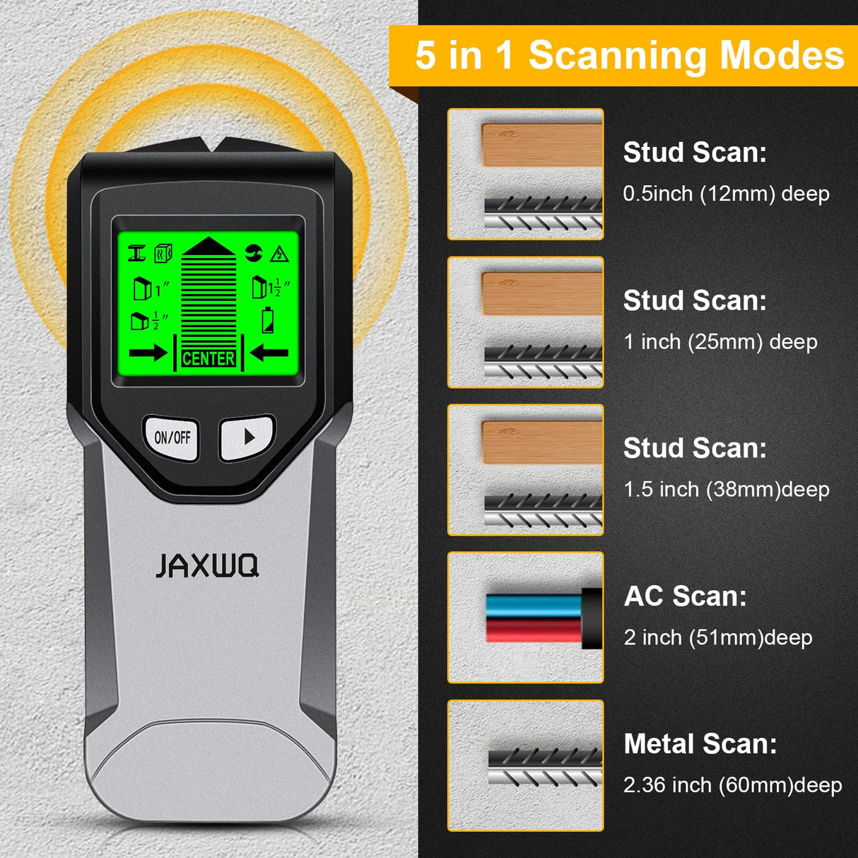 Stud Finder Wall Scanner - 5 in 1 Stud Finder Tool w/Intelligent Microprocessor Chip and HD LCD Display, Stud Detector Beam Finders for the Center and Edge of Wood AC Wire Metal Studs Joist Pipe JAXWQ