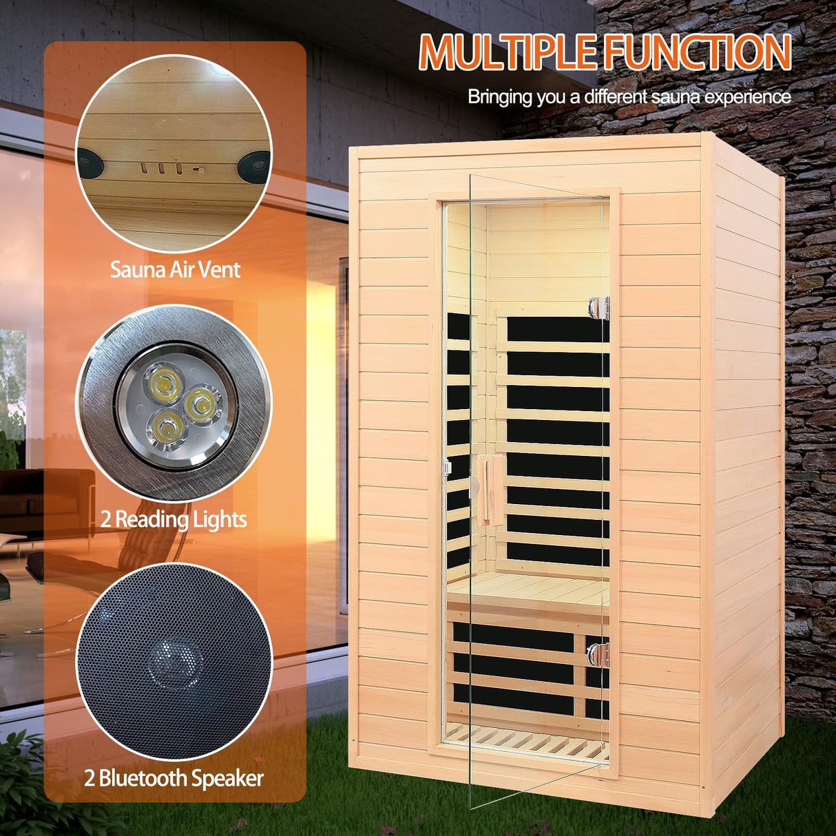 2 Person Infrared Sauna, Low EMF Far Infrared Sauna, Canadian Hemlock Wood Sauna for Home 1500W Indoor Sauna Home Spa Sauna with Bluetooth Speakers, Reading Lights, Roof Vent, Tempered Glass SALUSHEAT