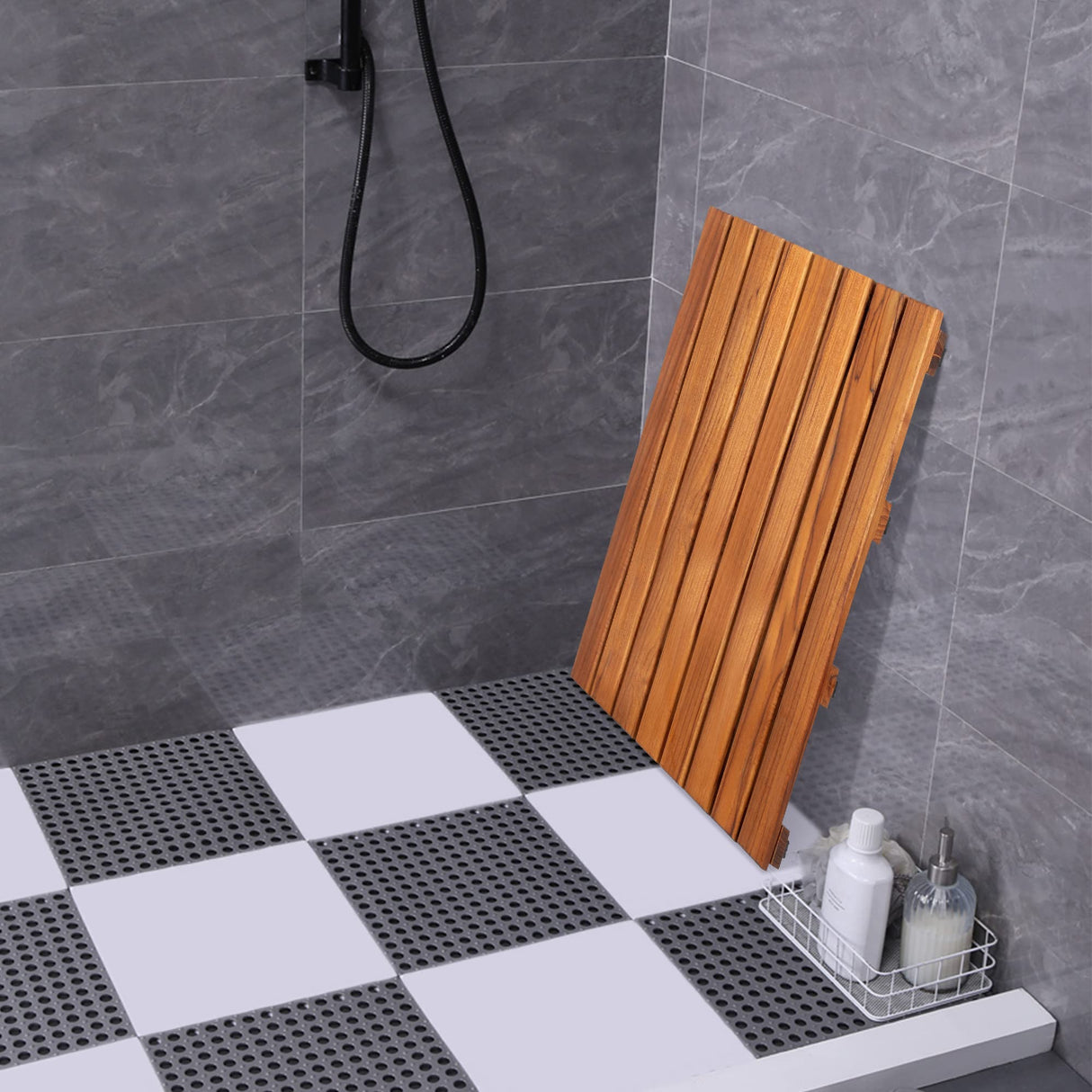 VaeFae Teak Shower Mat, Non-Slip Bath Mat, Luxury Spa Mat, Wooden Mat for Bathtub (Large) VaeFae