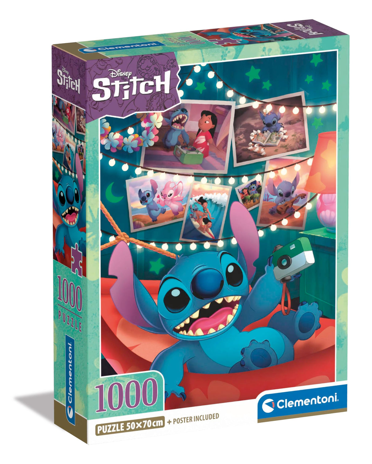 Clementoni - Disney Puzzle of 1000 Pieces: Stitch - Patience and Thinking Game - Portait Size - Net Image - Decoration - 70 x 50 Cm - From 10 Years Old - Made in Italy - 39793 Clementoni