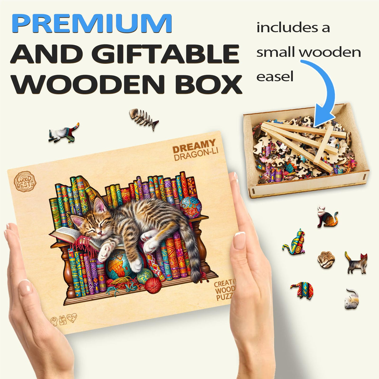 Wooden Puzzles for Adults, Cat Puzzles with Unique Animal Shapes, Wooden Jigsaw Puzzles with Wood Puzzle Box, Birthday Gifts for Women Men, Wood Adult Puzzles (L-13.4 * 10.8in 280pcs) NABYSHOP
