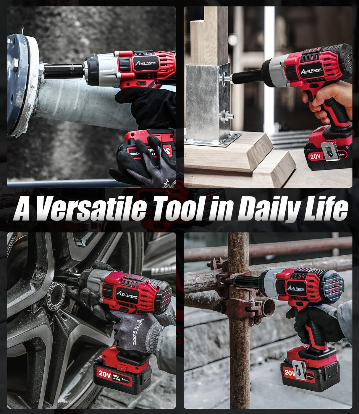 AVID POWER Cordless Impact Wrench, 1/2 Impact Gun w/Max Torque 330 ft lbs (450N.m) (Light Red) AVID POWER