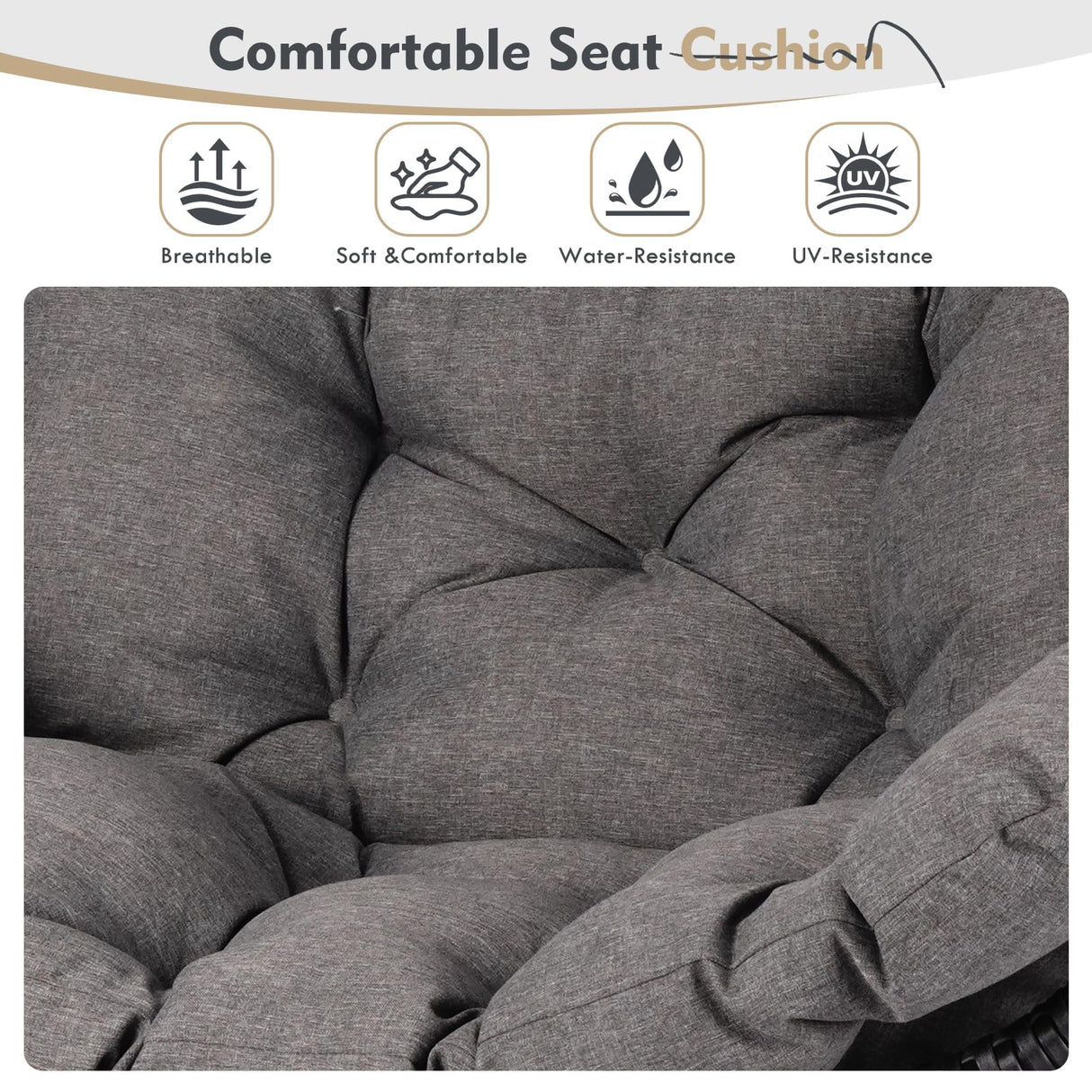 Double Hanging Egg Chair with Stand for Outdoor, Oversized 2 Person Wicker Rattan Swing Chair w/Convertible Armrest for Reclining Seat, All-Weather Cushion and Heavy Duty Frame, 700Lbs Cap. (Grey) DAIJIA CHINA