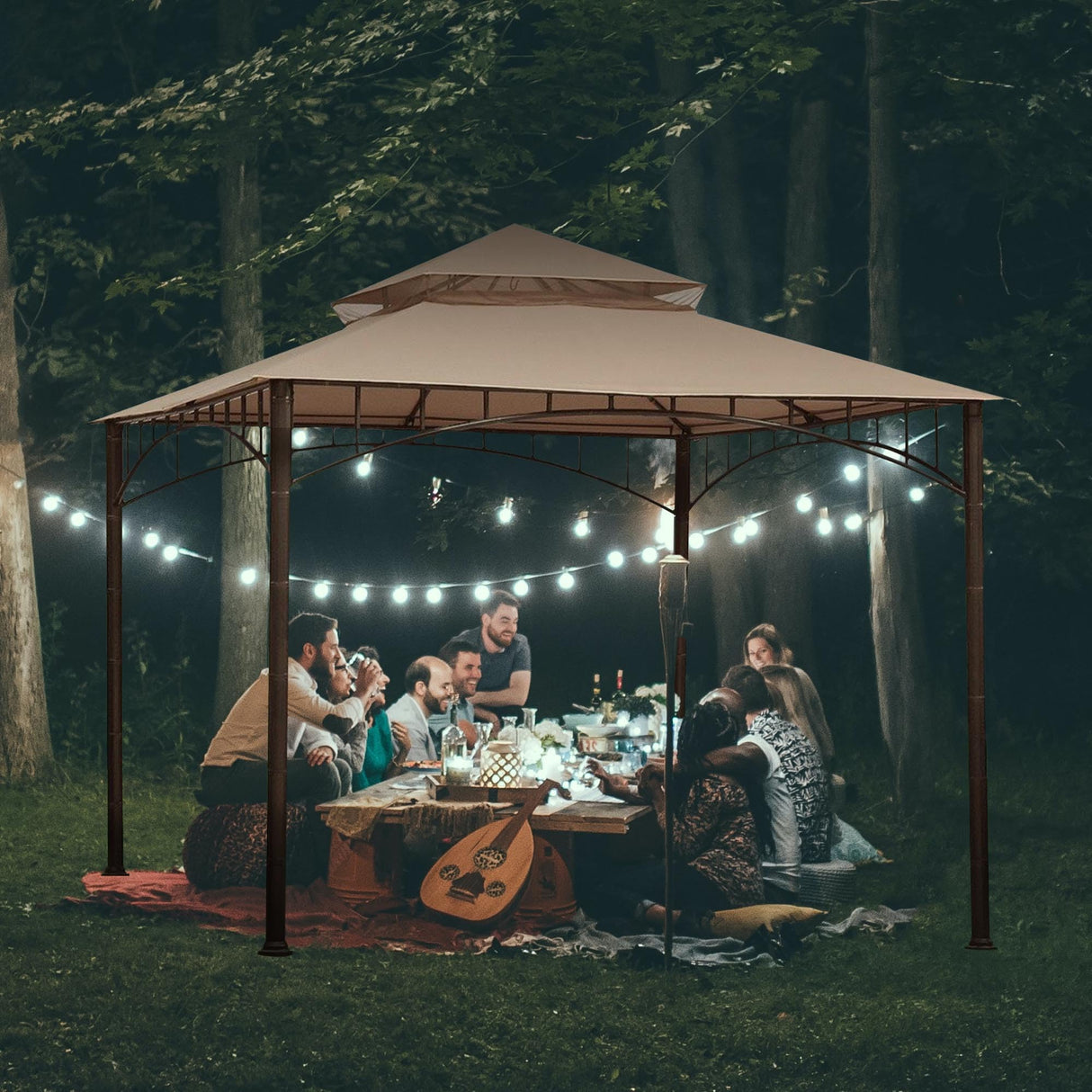 Yescom 10.6'x10.6' Gazebo Top Replacement for 2 Tier Summer Veranda Frame Canopy Cover Patio Garden Yard Dark Beige Y00710T01 Yescom