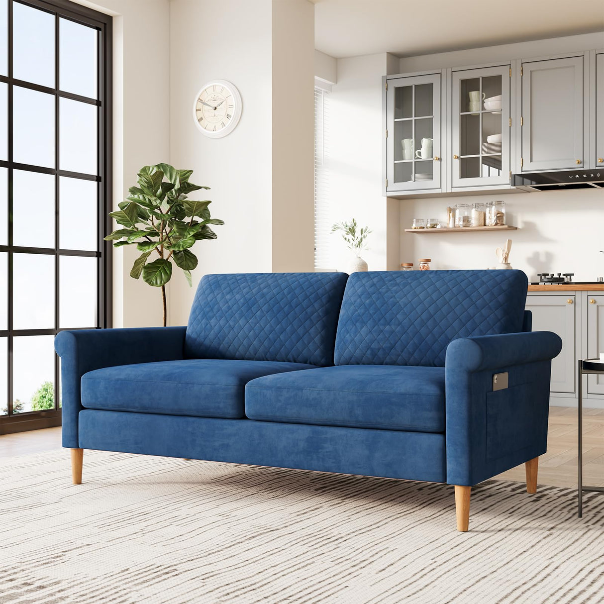 Vesgantti 65" Blue Loveseat, Comfy Mid-Century Modern 2-Seat Sofa, No-Tool Assembly Small Couch for Living Room & Bedroom Vesgantti