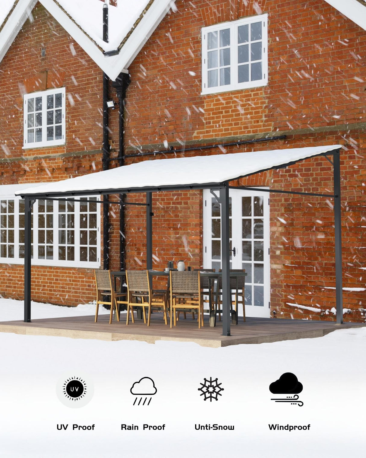 GarveeLife 12' x 16' Lean to Gazebo, Hardtop Wall Pergola with Polycarbonate Roof, Aluminum Frame Mounted Gazebo for Lawn Patio Deck Yard and Party Garveelife