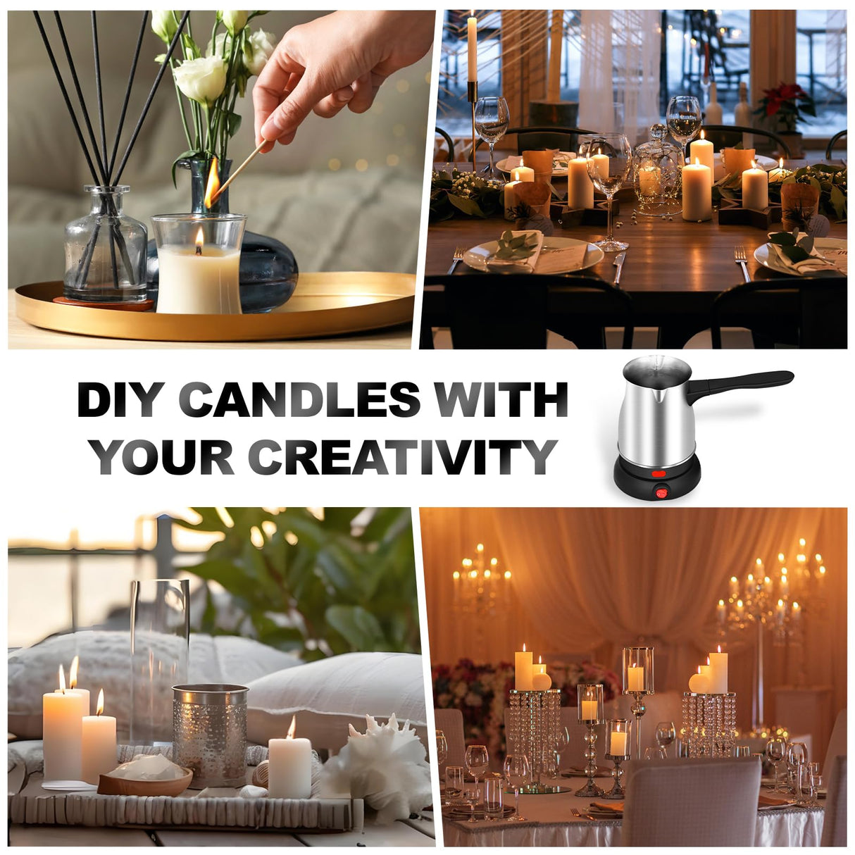 Candle Making Kit with Wax Melter,Electric Candle Wax Melter for Candle Making, Stainless Steel Wax Melting Pot, 52IN Power Cord,Candle Making Supplies POLYHNIA