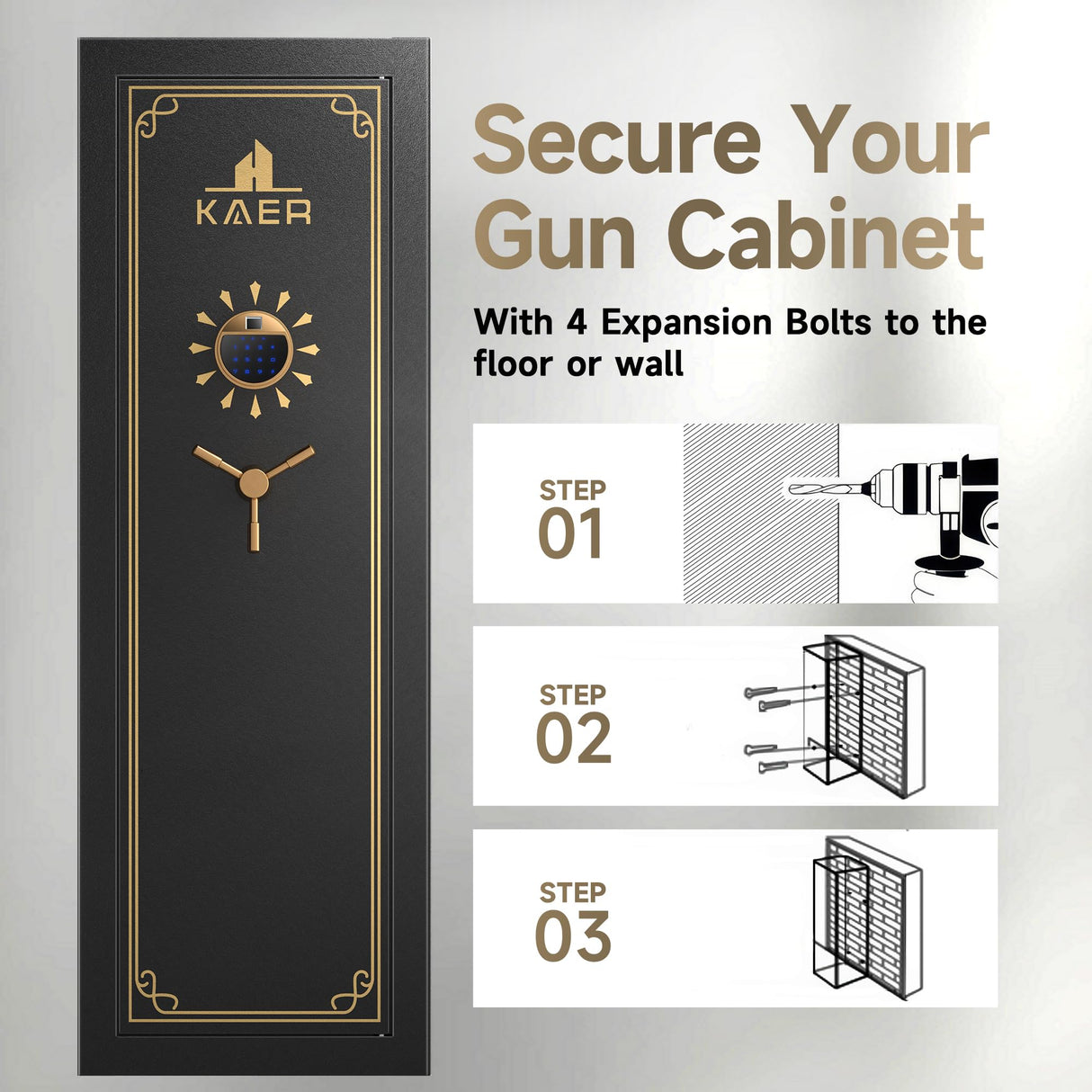 KAER 20 Biometric Gun Safe, Wider and Deeper Fingerprint Gun Safes for Rifle and Pistols, Large Quick Access Heavy-Duty Gun Cabinet for Firearm Ammo with Removable Shelf & Gun Rack, Assembled KAER