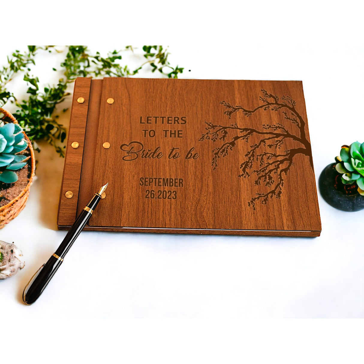 Personalized Wedding Wooden Guest Book, Letters to the Bride, Rustic Style Wedding Guest Book, Laser Engraved Guest Book, Photobooth Guestbook, 2 sizes and 50 high quality pages, 5 Rustic Colors TRENDSHOPIC
