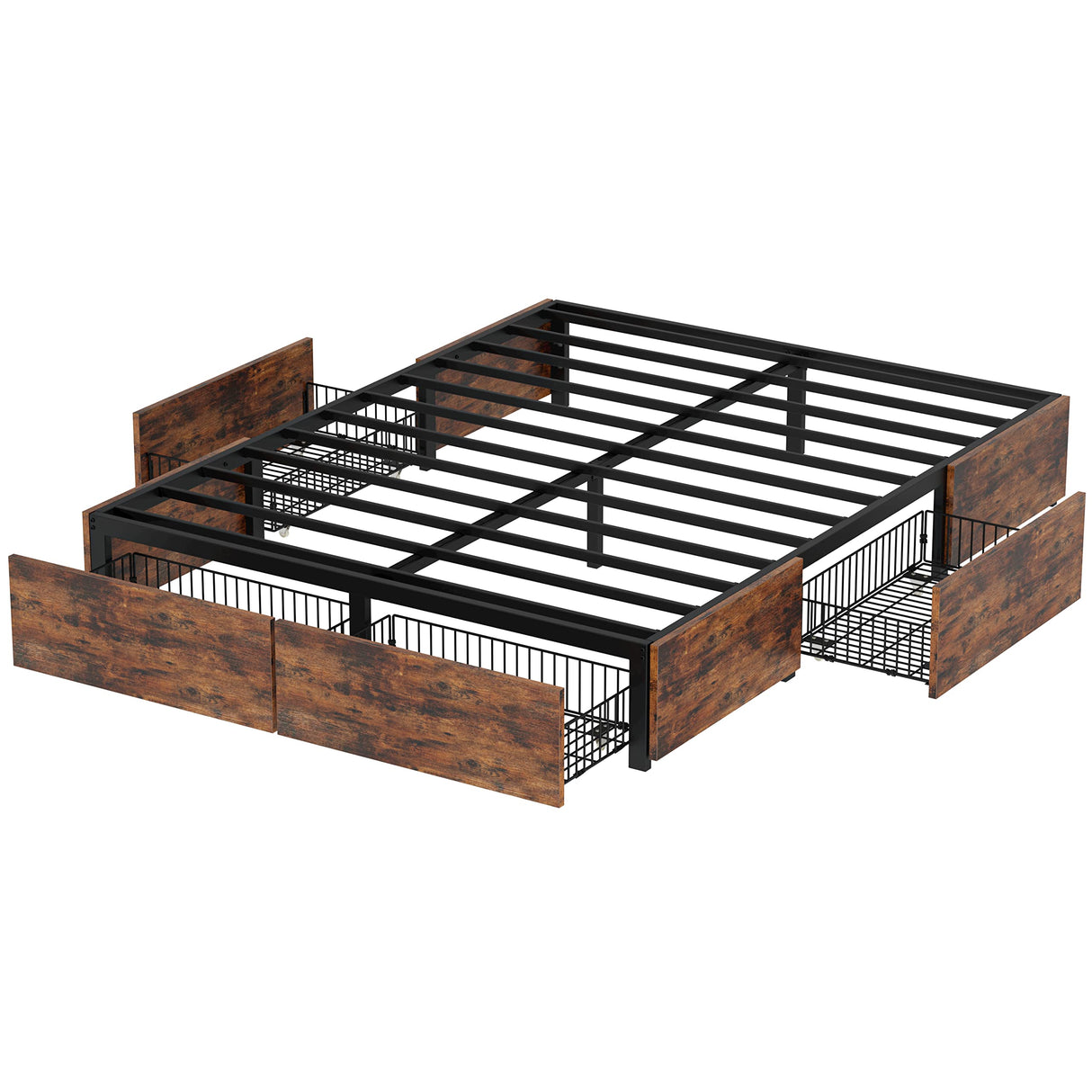 LIKIMIO Heavy-Duty Queen Bed Frame with 4 Storage Drawers – Sturdy, Noise-Free, No Box Spring Required LIKIMIO